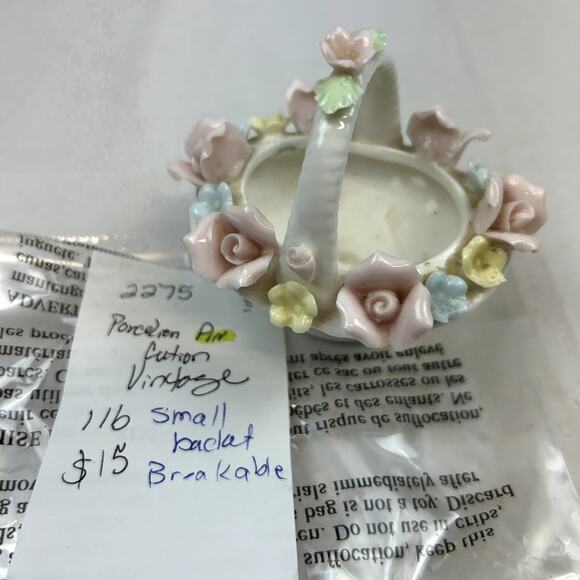 Vintage Porcelain  Pin Cushion Basket Pastels numbered 7716 Japan? pink blue - Picture 5 of 7